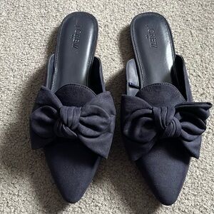 NWOT J Crew navy blue bow mule flats, size 9, never worn